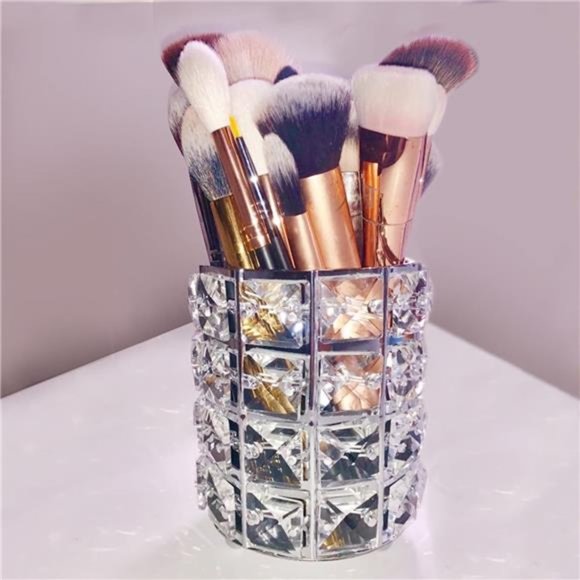 Makeup Brush Holder Organizer Golden Crystal Bling Personalized Gold Comb Brush - Picture 3 of 6